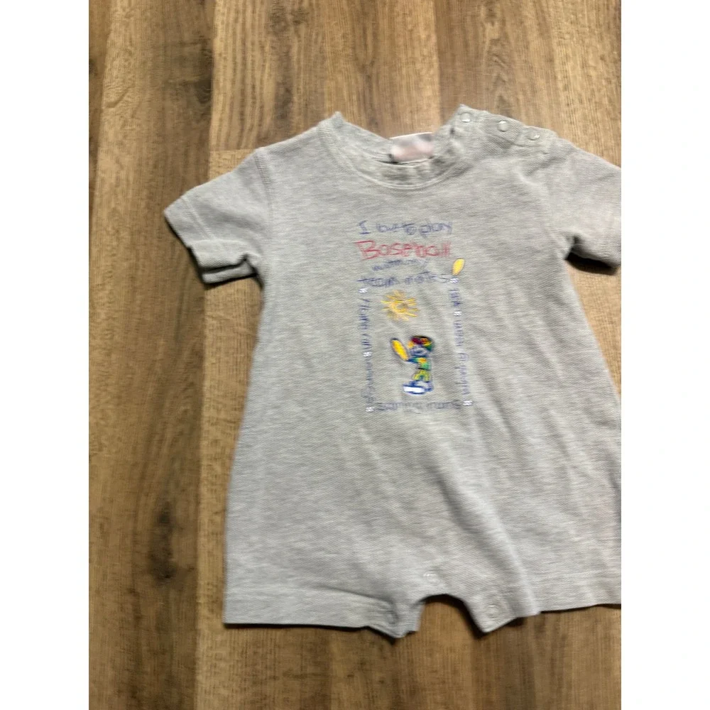 Vintage Carter's Romper Size 6-9M Gray One Piece Short Sleeve Graphic Baseball